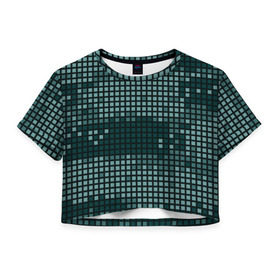 Женская футболка 3D укороченная с принтом Кибер камуфляж 3 в Екатеринбурге, 100% полиэстер | круглая горловина, длина футболки до линии талии, рукава с отворотами | пиксели | темный