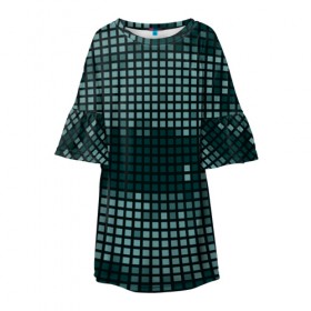 Детское платье 3D с принтом Кибер камуфляж 3 в Екатеринбурге, 100% полиэстер | прямой силуэт, чуть расширенный к низу. Круглая горловина, на рукавах — воланы | Тематика изображения на принте: пиксели | темный