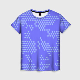 Женская футболка 3D с принтом Кибер камуфляж 7 в Екатеринбурге, 100% полиэфир ( синтетическое хлопкоподобное полотно) | прямой крой, круглый вырез горловины, длина до линии бедер | пиксели | сиреневый | точки