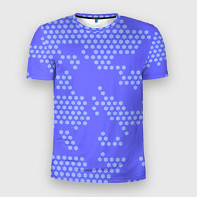 Мужская футболка 3D спортивная с принтом Кибер камуфляж 7 в Екатеринбурге, 100% полиэстер с улучшенными характеристиками | приталенный силуэт, круглая горловина, широкие плечи, сужается к линии бедра | Тематика изображения на принте: пиксели | сиреневый | точки