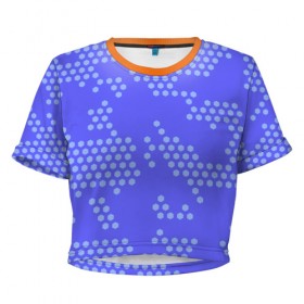 Женская футболка 3D укороченная с принтом Кибер камуфляж 7 в Екатеринбурге, 100% полиэстер | круглая горловина, длина футболки до линии талии, рукава с отворотами | пиксели | сиреневый | точки