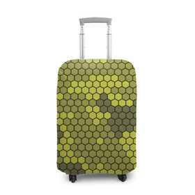 Чехол для чемодана 3D с принтом Кибер камуфляж 8 в Екатеринбурге, 86% полиэфир, 14% спандекс | двустороннее нанесение принта, прорези для ручек и колес | желтый | соты