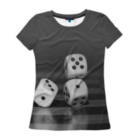 Женская футболка 3D с принтом Игральные кости в Екатеринбурге, 100% полиэфир ( синтетическое хлопкоподобное полотно) | прямой крой, круглый вырез горловины, длина до линии бедер | кубик
