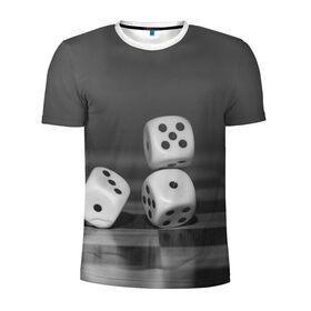 Мужская футболка 3D спортивная с принтом Игральные кости в Екатеринбурге, 100% полиэстер с улучшенными характеристиками | приталенный силуэт, круглая горловина, широкие плечи, сужается к линии бедра | кубик