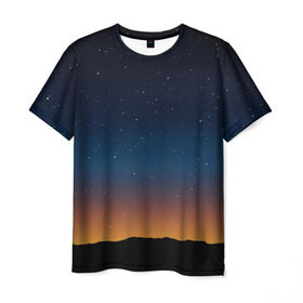 Мужская футболка 3D с принтом Звездное небо в Екатеринбурге, 100% полиэфир | прямой крой, круглый вырез горловины, длина до линии бедер | Тематика изображения на принте: вселенная | галактика | горизон | звезды | небо | ночь