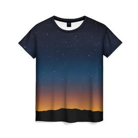 Женская футболка 3D с принтом Звездное небо в Екатеринбурге, 100% полиэфир ( синтетическое хлопкоподобное полотно) | прямой крой, круглый вырез горловины, длина до линии бедер | вселенная | галактика | горизон | звезды | небо | ночь