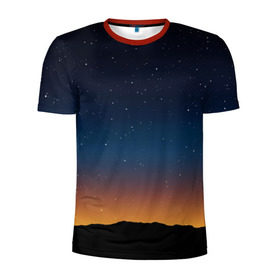 Мужская футболка 3D спортивная с принтом Звездное небо в Екатеринбурге, 100% полиэстер с улучшенными характеристиками | приталенный силуэт, круглая горловина, широкие плечи, сужается к линии бедра | Тематика изображения на принте: вселенная | галактика | горизон | звезды | небо | ночь