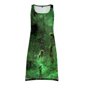 Платье-майка 3D с принтом Зеленый Космос в Екатеринбурге, 100% полиэстер | полуприлегающий силуэт, широкие бретели, круглый вырез горловины, удлиненный подол сзади. | вселенная | галактика | звезды