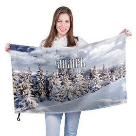 Флаг 3D с принтом Сибирь в Екатеринбурге, 100% полиэстер | плотность ткани — 95 г/м2, размер — 67 х 109 см. Принт наносится с одной стороны | ель | лес | небо | облака | природа | снег | сосна | сугробы | тайга | хвоя