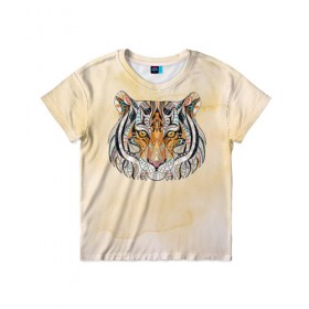 Детская футболка 3D с принтом Тигр 2 в Екатеринбурге, 100% гипоаллергенный полиэфир | прямой крой, круглый вырез горловины, длина до линии бедер, чуть спущенное плечо, ткань немного тянется | тигр
