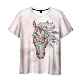 Мужская футболка 3D с принтом Конь 2 в Екатеринбурге, 100% полиэфир | прямой крой, круглый вырез горловины, длина до линии бедер | конь | лошадь