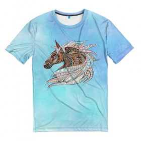 Мужская футболка 3D с принтом Конь в Екатеринбурге, 100% полиэфир | прямой крой, круглый вырез горловины, длина до линии бедер | конь | лошадь