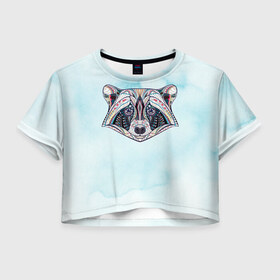 Женская футболка 3D укороченная с принтом Енот в Екатеринбурге, 100% полиэстер | круглая горловина, длина футболки до линии талии, рукава с отворотами | енот
