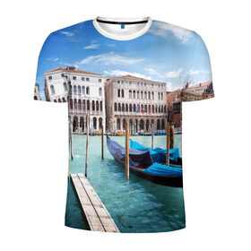 Мужская футболка 3D спортивная с принтом Италия (Венеция) в Екатеринбурге, 100% полиэстер с улучшенными характеристиками | приталенный силуэт, круглая горловина, широкие плечи, сужается к линии бедра | Тематика изображения на принте: europe | italy | venice | венеция | вода | европа | ес | италия | каникулы | лодки | отдых | отпуск | солнце | туризм