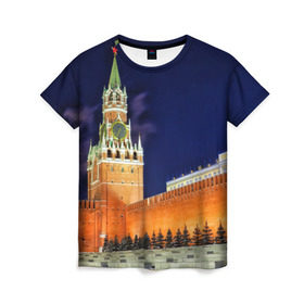 Женская футболка 3D с принтом Кремль в Екатеринбурге, 100% полиэфир ( синтетическое хлопкоподобное полотно) | прямой крой, круглый вырез горловины, длина до линии бедер | moscow | russia | гордость | кремль | москва | отечество | родина | россия | столица