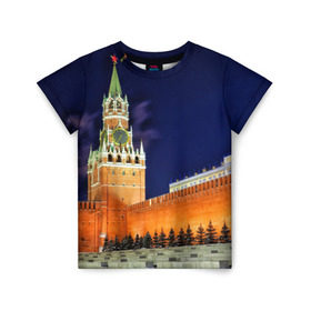 Детская футболка 3D с принтом Кремль в Екатеринбурге, 100% гипоаллергенный полиэфир | прямой крой, круглый вырез горловины, длина до линии бедер, чуть спущенное плечо, ткань немного тянется | moscow | russia | гордость | кремль | москва | отечество | родина | россия | столица