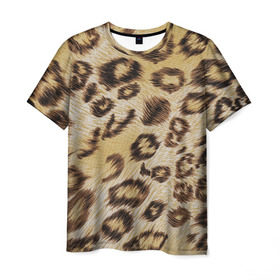 Мужская футболка 3D с принтом Леопардовая ткань в Екатеринбурге, 100% полиэфир | прямой крой, круглый вырез горловины, длина до линии бедер | Тематика изображения на принте: гепард | гламур | леопард | мода | пятна | роскошь | ткань | точки | шерсть