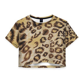 Женская футболка 3D укороченная с принтом Леопардовая ткань в Екатеринбурге, 100% полиэстер | круглая горловина, длина футболки до линии талии, рукава с отворотами | гепард | гламур | леопард | мода | пятна | роскошь | ткань | точки | шерсть