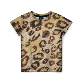 Детская футболка 3D с принтом Леопардовая ткань в Екатеринбурге, 100% гипоаллергенный полиэфир | прямой крой, круглый вырез горловины, длина до линии бедер, чуть спущенное плечо, ткань немного тянется | Тематика изображения на принте: гепард | гламур | леопард | мода | пятна | роскошь | ткань | точки | шерсть