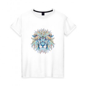 Женская футболка хлопок с принтом Лев в Екатеринбурге, 100% хлопок | прямой крой, круглый вырез горловины, длина до линии бедер, слегка спущенное плечо | лев