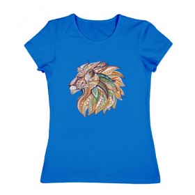 Женская футболка хлопок с принтом Лев 2 в Екатеринбурге, 100% хлопок | прямой крой, круглый вырез горловины, длина до линии бедер, слегка спущенное плечо | лев
