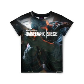 Детская футболка 3D с принтом Rainbow six | Siege в Екатеринбурге, 100% гипоаллергенный полиэфир | прямой крой, круглый вырез горловины, длина до линии бедер, чуть спущенное плечо, ткань немного тянется | Тематика изображения на принте: boom | fire | rainbowsix | siege | tom clansys