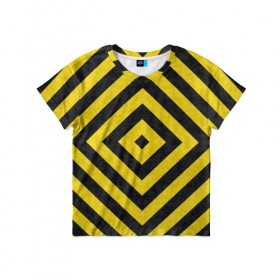 Детская футболка 3D с принтом Чёрные и Жёлтые Квадраты в Екатеринбурге, 100% гипоаллергенный полиэфир | прямой крой, круглый вырез горловины, длина до линии бедер, чуть спущенное плечо, ткань немного тянется | жёлтый | квадрат | полосы | текстура | узор | чёрный