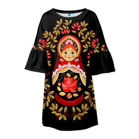 Детское платье 3D с принтом Матрешка в Екатеринбурге, 100% полиэстер | прямой силуэт, чуть расширенный к низу. Круглая горловина, на рукавах — воланы | flowers | matryoshka | russian | роспись | русская | цветы