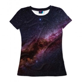 Женская футболка 3D с принтом Млечный путь в Екатеринбурге, 100% полиэфир ( синтетическое хлопкоподобное полотно) | прямой крой, круглый вырез горловины, длина до линии бедер | вселенная | галактика | звёзды | космическое пространство | космос | созвездие