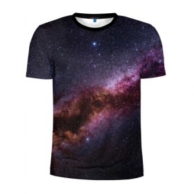 Мужская футболка 3D спортивная с принтом Млечный путь в Екатеринбурге, 100% полиэстер с улучшенными характеристиками | приталенный силуэт, круглая горловина, широкие плечи, сужается к линии бедра | вселенная | галактика | звёзды | космическое пространство | космос | созвездие