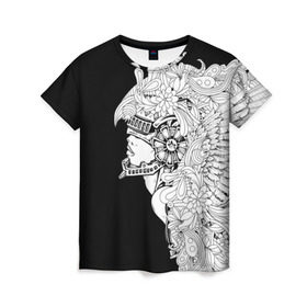 Женская футболка 3D с принтом Ангел мира в Екатеринбурге, 100% полиэфир ( синтетическое хлопкоподобное полотно) | прямой крой, круглый вырез горловины, длина до линии бедер | ангел | белое | девушка | киборг | крылья | новинки | текстуры | цветы | черное