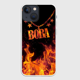 Чехол для iPhone 13 mini с принтом Вова в Екатеринбурге,  |  | black background | chain | fire | name | stars | vova | вова | звезды | имя | огонь | цепь | черный фон