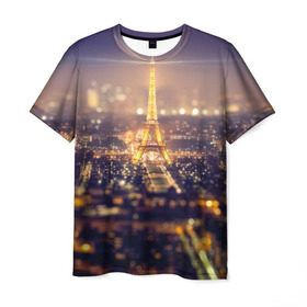 Мужская футболка 3D с принтом Эйфелева башня в Екатеринбурге, 100% полиэфир | прямой крой, круглый вырез горловины, длина до линии бедер | sity | блики | город | европа | ночь | париж | романтика | свет | эйфелева башня