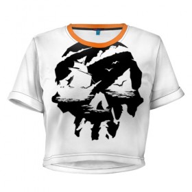 Женская футболка 3D укороченная с принтом Sea of Thieves в Екатеринбурге, 100% полиэстер | круглая горловина, длина футболки до линии талии, рукава с отворотами | of | pirat | sea | thieves | пират | череп