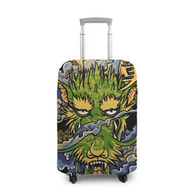 Чехол для чемодана 3D с принтом Зеленый дракон в Екатеринбурге, 86% полиэфир, 14% спандекс | двустороннее нанесение принта, прорези для ручек и колес | абстракция | дракон | иллюзия | китай | краска | лучи | новинки | прикольные | свет | текстуры