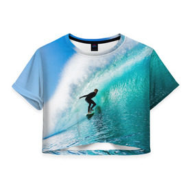 Женская футболка 3D укороченная с принтом Океан в Екатеринбурге, 100% полиэстер | круглая горловина, длина футболки до линии талии, рукава с отворотами | лето | море | океан | отдых | серфинг | синяя