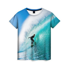 Женская футболка 3D с принтом Океан в Екатеринбурге, 100% полиэфир ( синтетическое хлопкоподобное полотно) | прямой крой, круглый вырез горловины, длина до линии бедер | лето | море | океан | отдых | серфинг | синяя