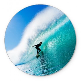 Коврик круглый с принтом Океан в Екатеринбурге, резина и полиэстер | круглая форма, изображение наносится на всю лицевую часть | лето | море | океан | отдых | серфинг | синяя