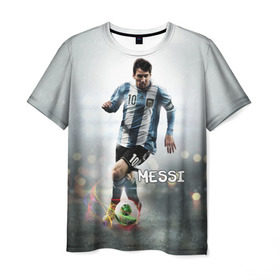 Мужская футболка 3D с принтом Leo Messi в Екатеринбурге, 100% полиэфир | прямой крой, круглый вырез горловины, длина до линии бедер | barselona | messi | аргентина | барселона | месси | мяч | футбол