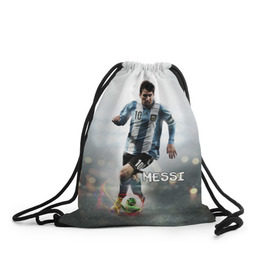 Рюкзак-мешок 3D с принтом Leo Messi в Екатеринбурге, 100% полиэстер | плотность ткани — 200 г/м2, размер — 35 х 45 см; лямки — толстые шнурки, застежка на шнуровке, без карманов и подкладки | barselona | messi | аргентина | барселона | месси | мяч | футбол