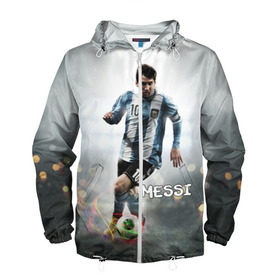Мужская ветровка 3D с принтом Leo Messi в Екатеринбурге, 100% полиэстер | подол и капюшон оформлены резинкой с фиксаторами, два кармана без застежек по бокам, один потайной карман на груди | barselona | messi | аргентина | барселона | месси | мяч | футбол