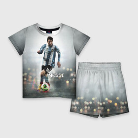 Детский костюм с шортами 3D с принтом Leo Messi в Екатеринбурге,  |  | Тематика изображения на принте: barselona | messi | аргентина | барселона | месси | мяч | футбол