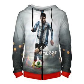 Мужская толстовка 3D на молнии с принтом Leo Messi в Екатеринбурге, 100% полиэстер | длина до линии бедра, манжеты и пояс оформлены мягкой тканевой резинкой, двухслойный капюшон со шнурком для регулировки, спереди молния, по бокам два кармана | barselona | messi | аргентина | барселона | месси | мяч | футбол