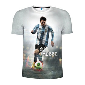 Мужская футболка 3D спортивная с принтом Leo Messi в Екатеринбурге, 100% полиэстер с улучшенными характеристиками | приталенный силуэт, круглая горловина, широкие плечи, сужается к линии бедра | Тематика изображения на принте: barselona | messi | аргентина | барселона | месси | мяч | футбол