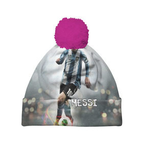 Шапка 3D c помпоном с принтом Leo Messi в Екатеринбурге, 100% полиэстер | универсальный размер, печать по всей поверхности изделия | barselona | messi | аргентина | барселона | месси | мяч | футбол
