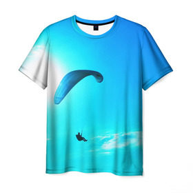 Мужская футболка 3D с принтом Прыжок в Екатеринбурге, 100% полиэфир | прямой крой, круглый вырез горловины, длина до линии бедер | парашют | прыжок | синяя