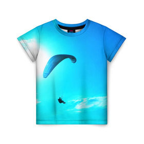 Детская футболка 3D с принтом Прыжок в Екатеринбурге, 100% гипоаллергенный полиэфир | прямой крой, круглый вырез горловины, длина до линии бедер, чуть спущенное плечо, ткань немного тянется | парашют | прыжок | синяя