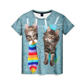 Женская футболка 3D с принтом Мейн-кун 1 в Екатеринбурге, 100% полиэфир ( синтетическое хлопкоподобное полотно) | прямой крой, круглый вырез горловины, длина до линии бедер | Тематика изображения на принте: кот | котенок | котик | котэ | кошка | мейн кун | мейнкун | мэйн кун | мэйнкун