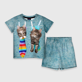 Детский костюм с шортами 3D с принтом Мейн кун 1 в Екатеринбурге,  |  | кот | котенок | котик | котэ | кошка | мейн кун | мейнкун | мэйн кун | мэйнкун