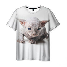 Мужская футболка 3D с принтом Сфинкс 1 в Екатеринбурге, 100% полиэфир | прямой крой, круглый вырез горловины, длина до линии бедер | Тематика изображения на принте: кот | котенок | котик | котэ | кошка | сфинкс